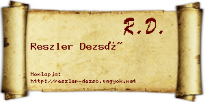 Reszler Dezső névjegykártya